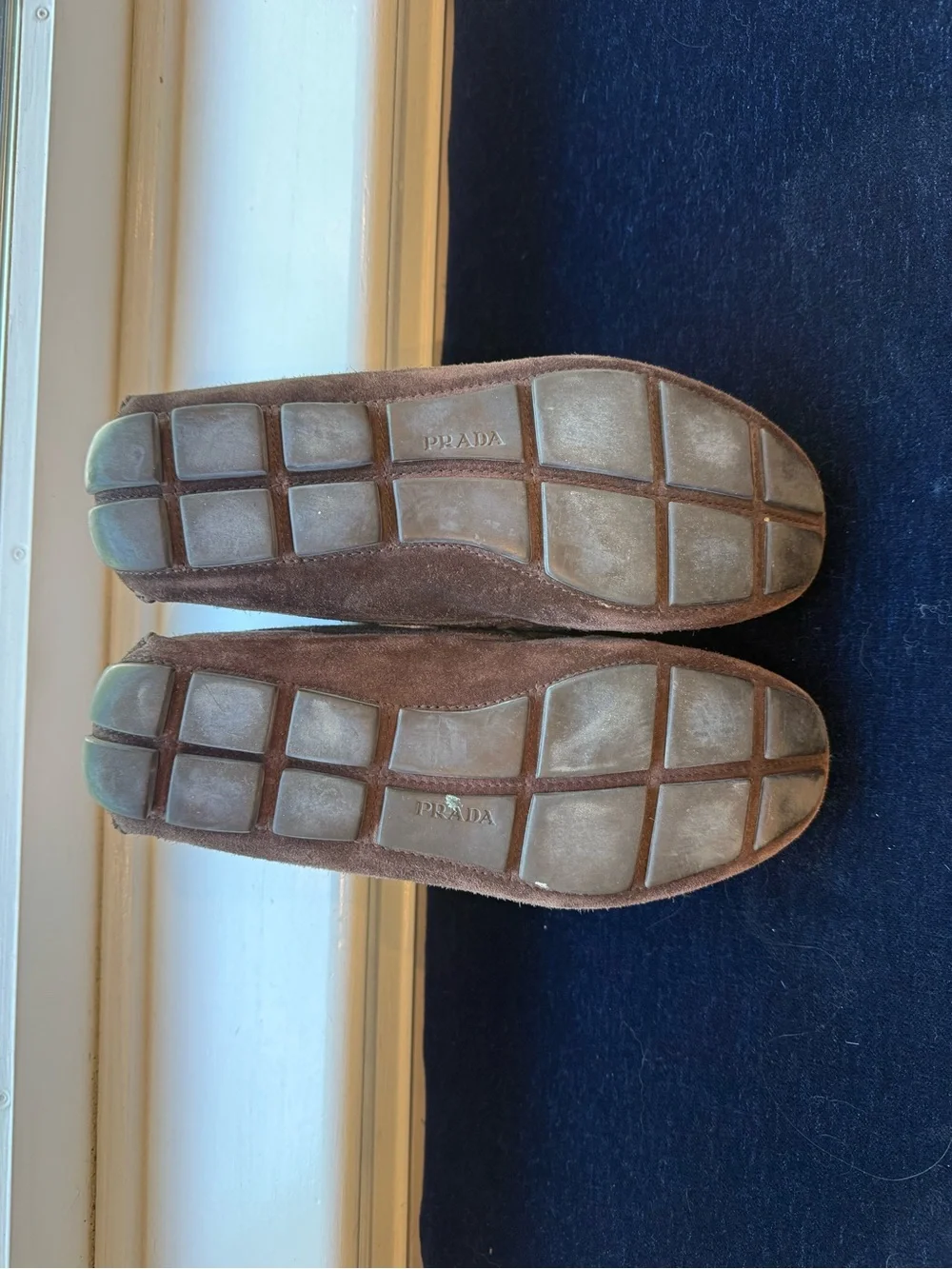 Prada Suede Slip-On Loafers in Taupe